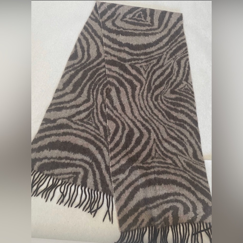 Scarf, Vintage Zebra Print Scarf, Flannel  Scarf, Winter Scarf, Fringed